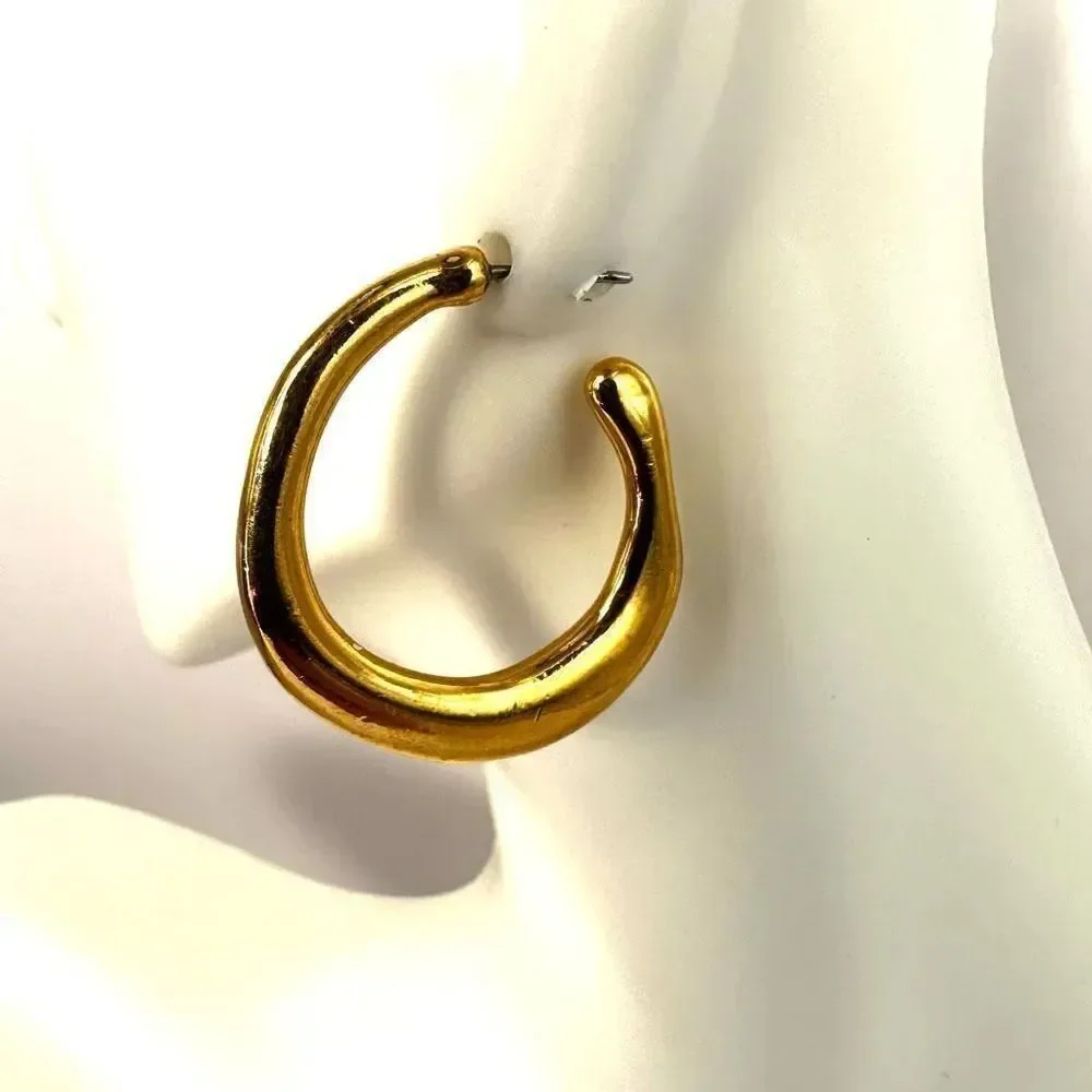 Gold tone modern post  hoop earrings